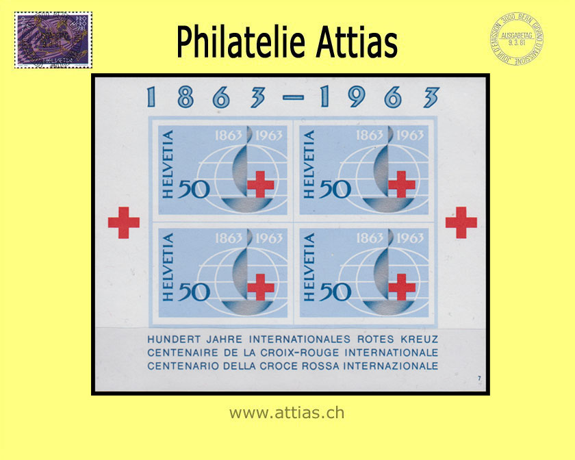 CH 1963 W40 (Bl.19) Block 100 Jahre Rotes Kreuz  Postfrisch