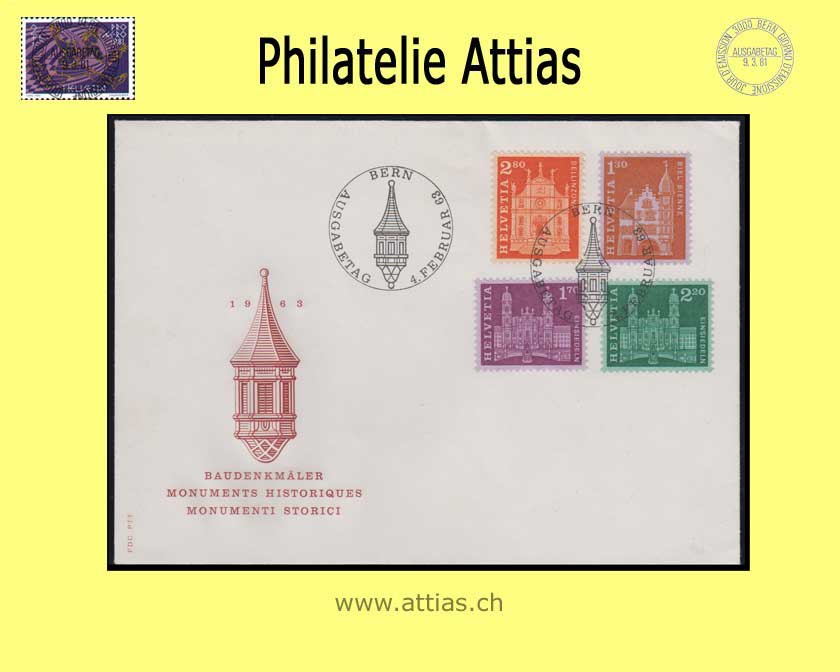 CH 1963 FDC Baudenkmäler Erg.Werte ill. ohne Adresse