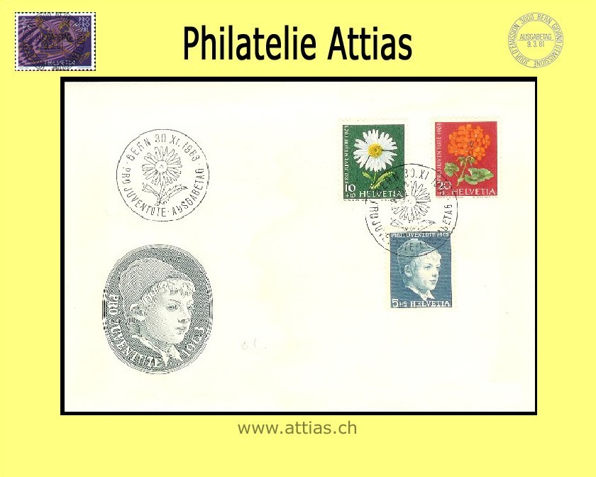 CH 1963 FDC Pro Juventute ohne Leuchtstoff ill. ohne Adresse