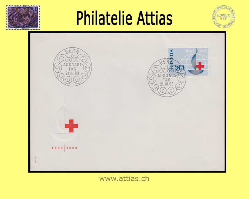 CH 1963 FDC Block 100 Jahre Rotes Kreuz Einzelmarke ill. o.Adr.