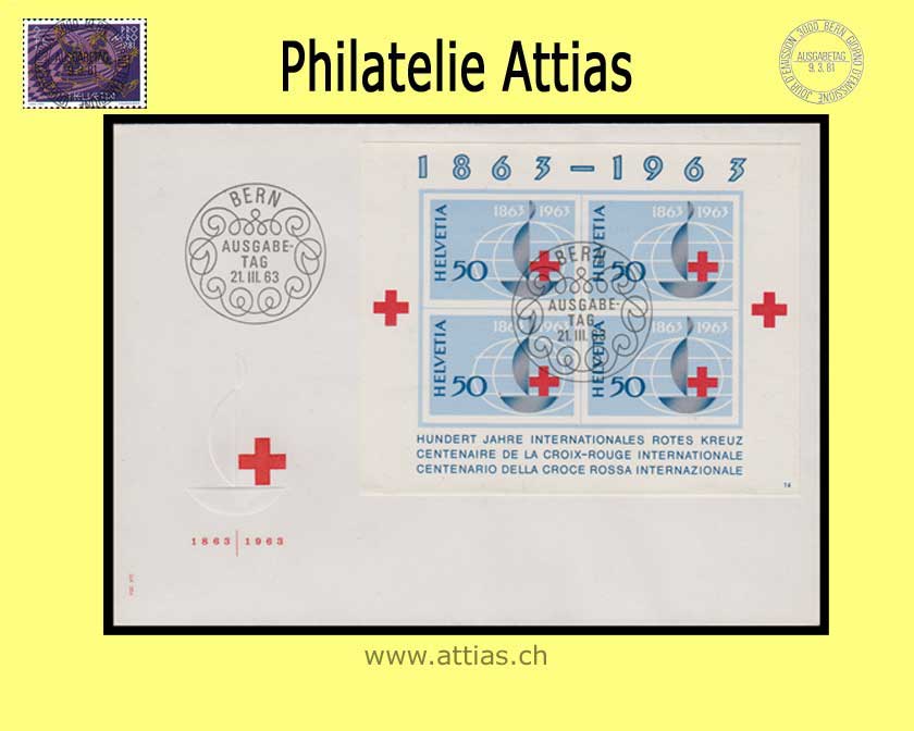 CH 1963 FDC Bloc 100 Years Red Cross ill. no addr.