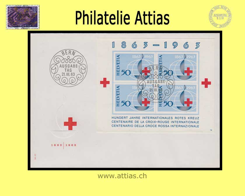 CH 1963 FDC Block 100 Jahre Rotes Kreuz ill. o.Adr.