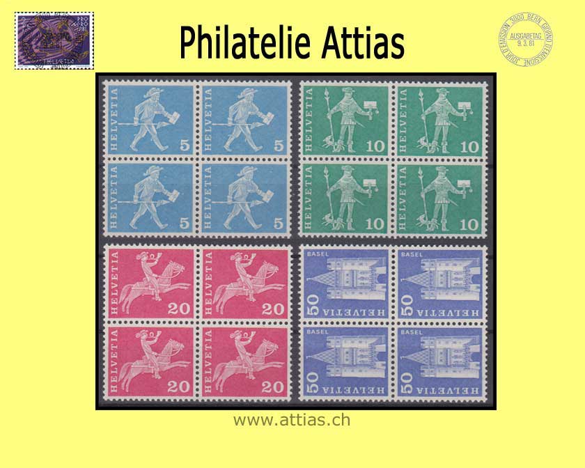 CH 1964 355RL/363RL Post. Motive (m.L.) RM Viererblock Satz  Postfrisch (ohne Nr)