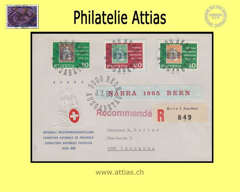 CH 1965 Einzelwerte aus Block NABRA Bern ET-Vollstempel SS FDC