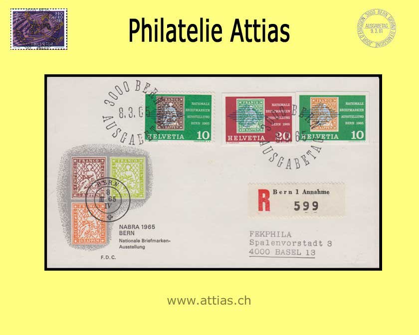 CH 1965 FDC Block NABRA Bern Einzelmarken ill. m.Adr.