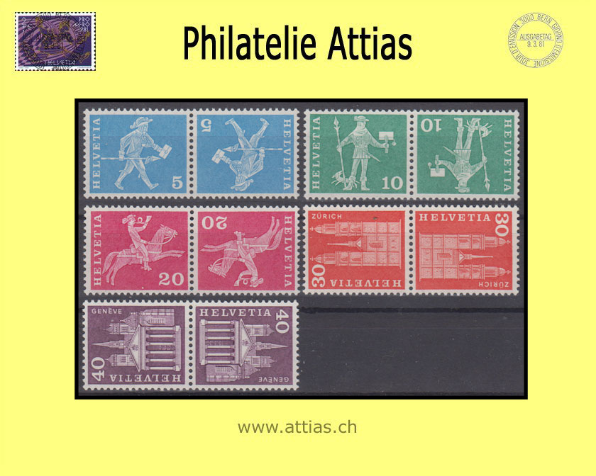 CH 1968-76 K45L-K50L Post. Motive & Baudenkmäler, 5 Kehrdrucke Postfrisch