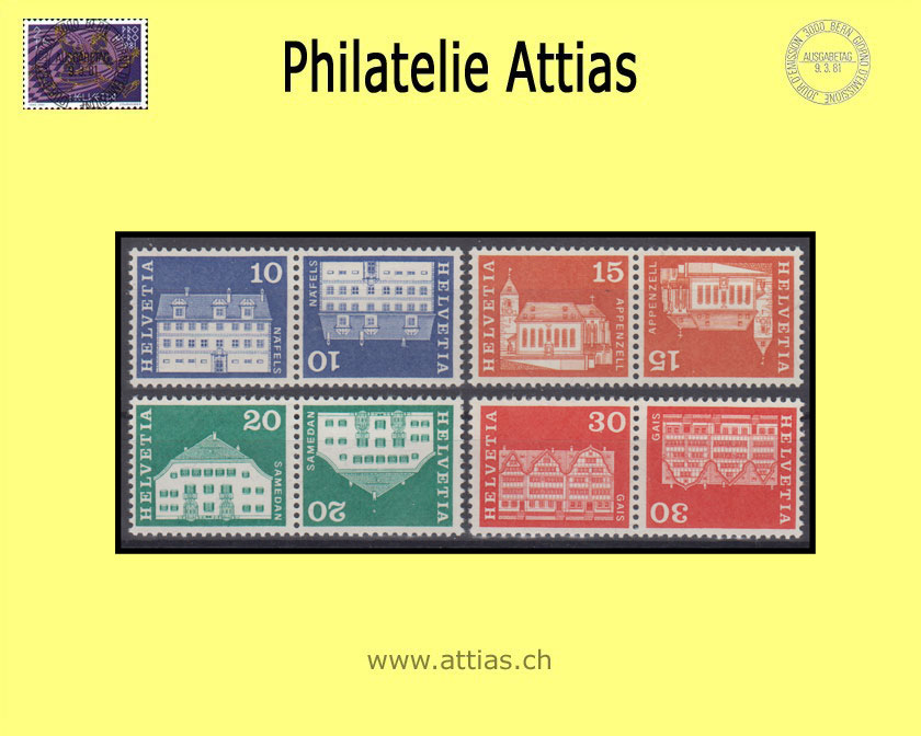CH 1970-73 K51-K54 Baudenkmäler - neue Bildmotive, 4 Kehrdrucke Postfrisch