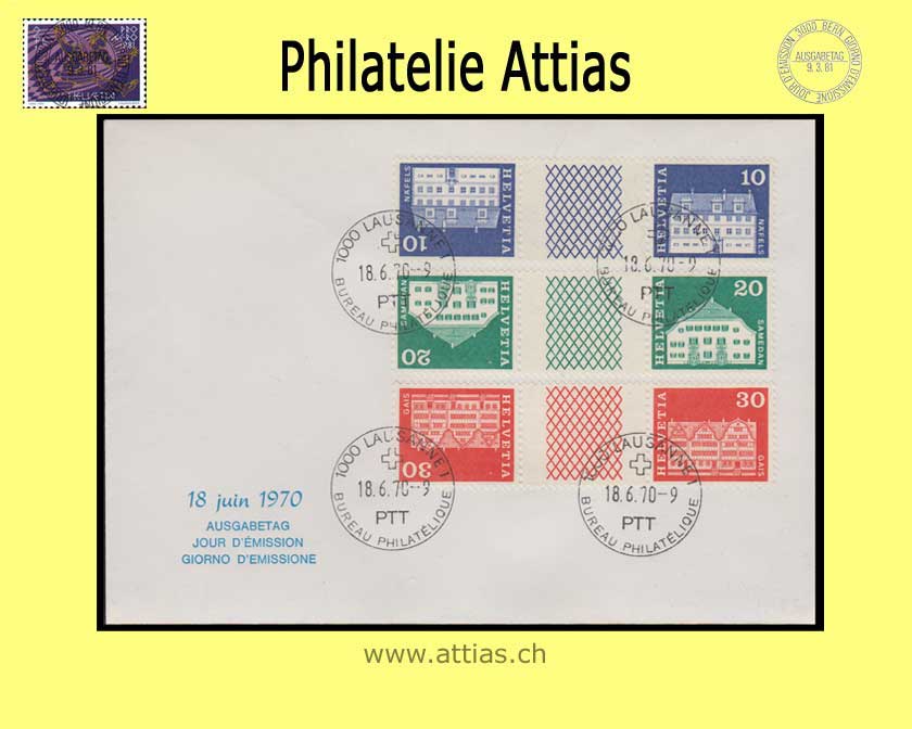 CH 1970 FDC Baudenkmäler Zwischenstege ill. o.Adr.