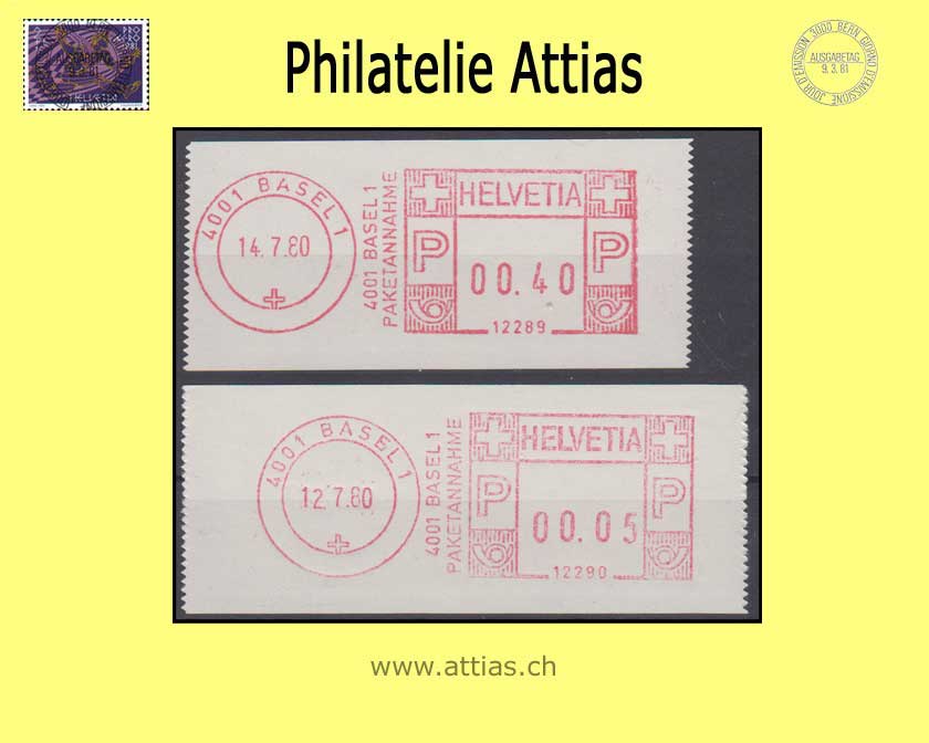 CH 1972-78 SFS 1 Adrema Pitney Bowes, white paper, 2 devices Basel, MNH