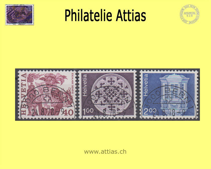 CH 1978 609-611 Volksbräuche und Architektur Papieränderung ET-Stempel