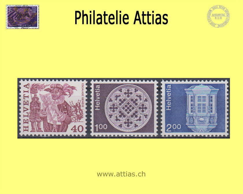 CH 1978 609-611 Volksbräuche und Architektur Papieränderung Postfrisch