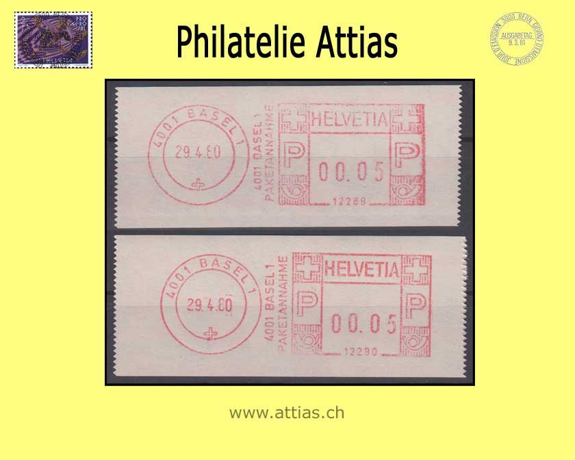 CH 1972-78 SFS 2 Adrema Pitney Bowes, chamois paper with security underprint, 2 devices Basel, MNH