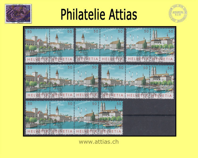 CH 1984 Z78-Z82 NABA Zürich 84 zusammenhängende Werte aus Block mit ET-Stempel