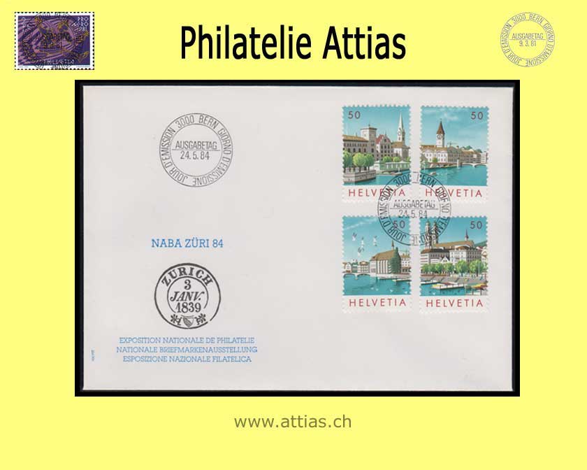 CH 1984 FDC Bloc NABA Züri 84 single stamps