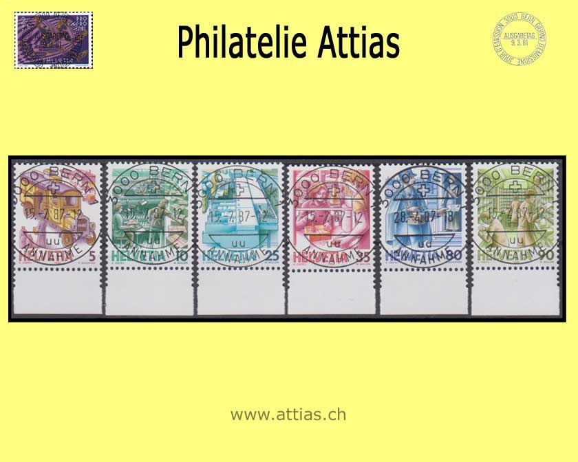 CH 1987 731/42 Postbeförderung (6 Werte von 1986) Fluoreszierendes Papier FD-Vollstempel