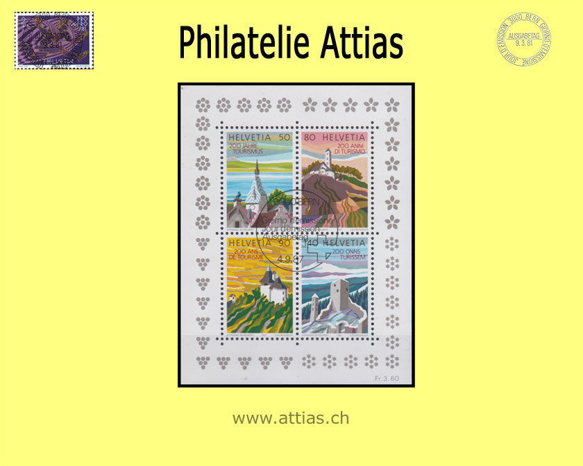 CH 1987 757x (Bl.25) Block 200 Jahre Tourismus ET-Stempel