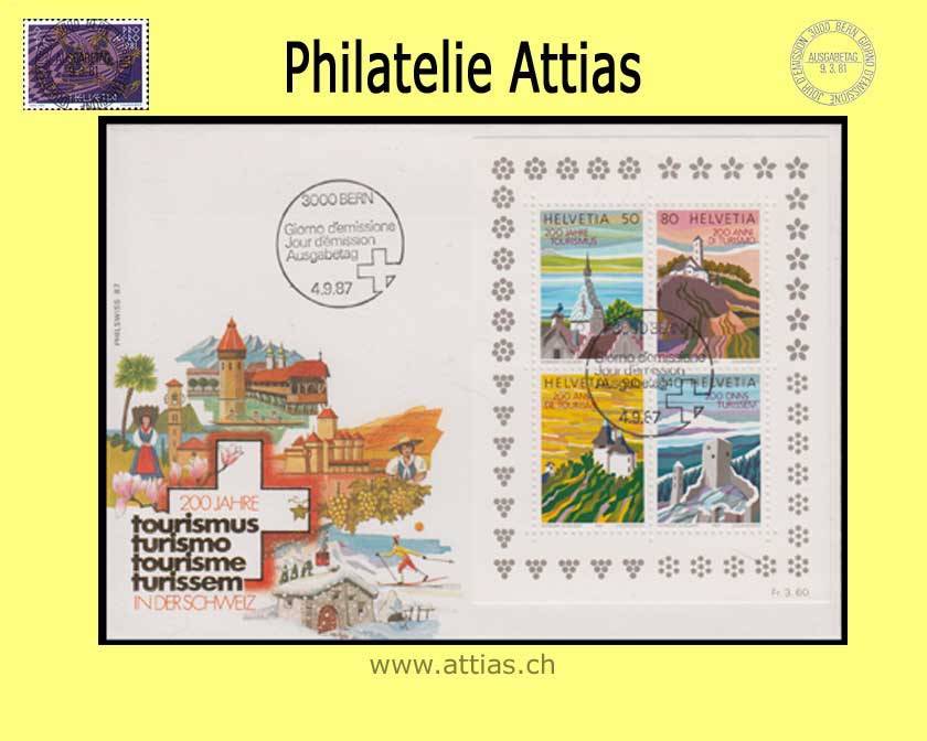 CH 1987 FDC Block Tourismus - Format C6