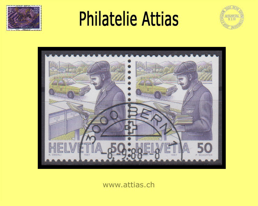 CH 1988 738H3 Dauermarken Postbote, Paar aus MH mit ET-Stempel