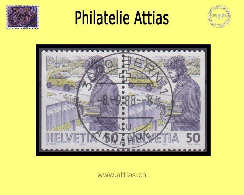 CH 1988 738H3 Dauermarken Postbote, Paar aus MH mit ET-Vollstempel