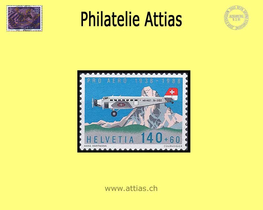 CH 1988 F49 Pro Aero - JU52 und Matterhorn  Postfrisch