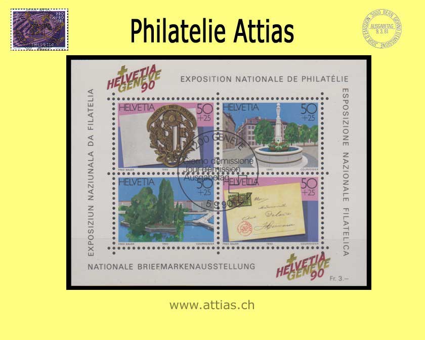 CH 1990 W72 (Bl.26) Bloc HELVETIA Geneve 90 FD-Cancellation