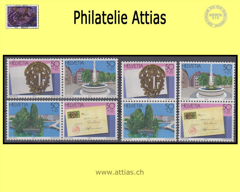 CH 1990 Z87-Z90 HELVETIA Geneve 90 zusammenhängende Werte aus Block  Postfrisch