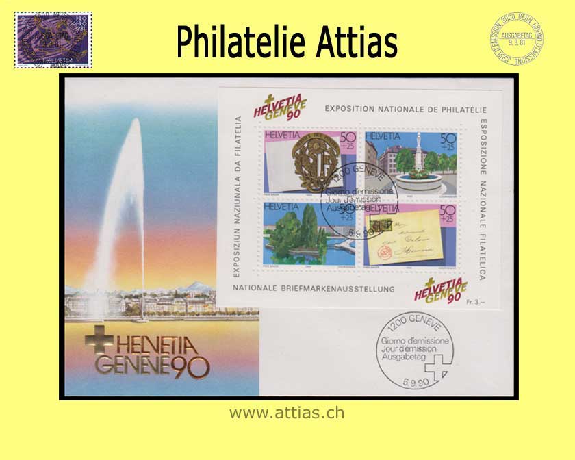 CH 1990 FDC Block HELVETIA Geneve 90 - Format C6