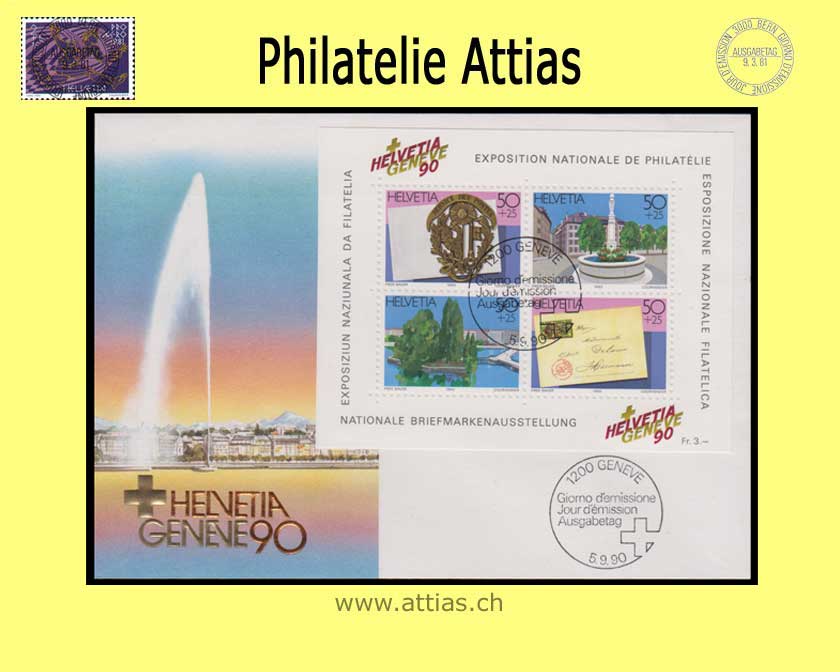 CH 1990 FDC Block HELVETIA Geneve 90 - Format C6