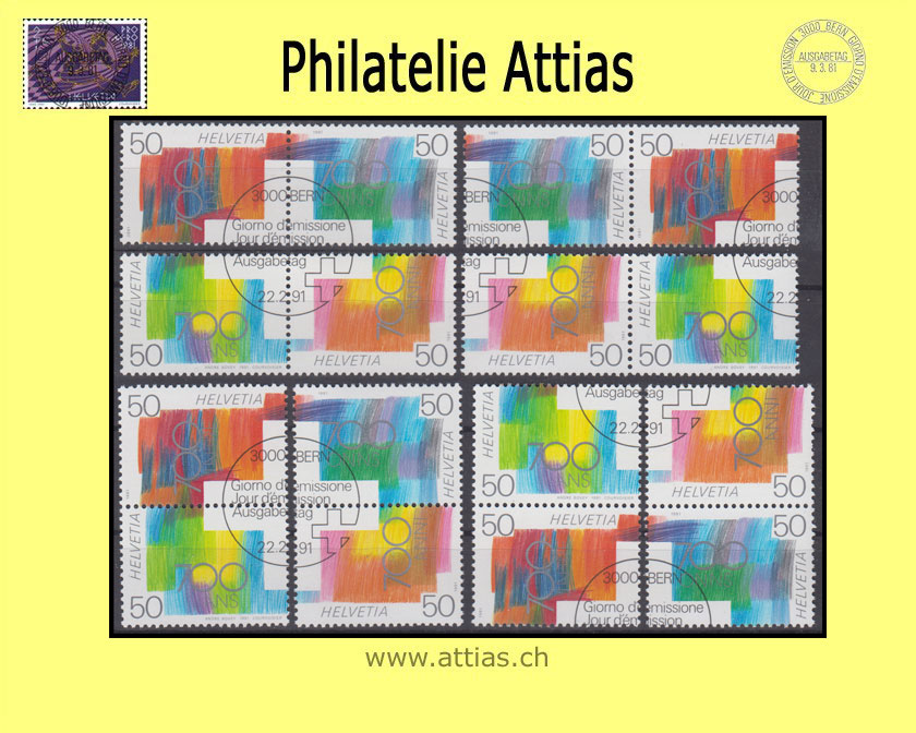 CH 1991  Z91-Z98 700 Jahre Eidgenossenschaft zusammenhängende Werte ET-Stempel