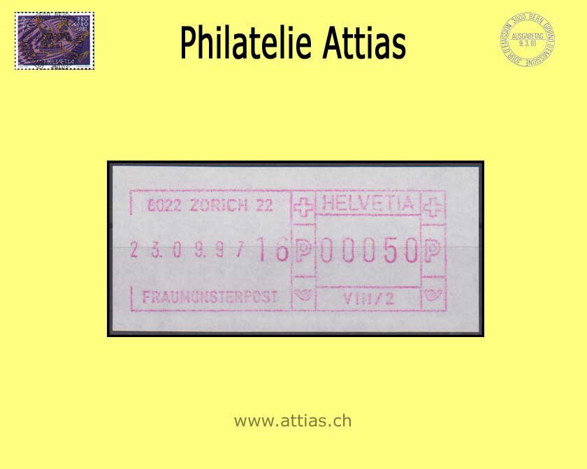 CH 1992 SFS  8 FRAMA switch device with date border and time, white paper, purple-red, five digits, MNH