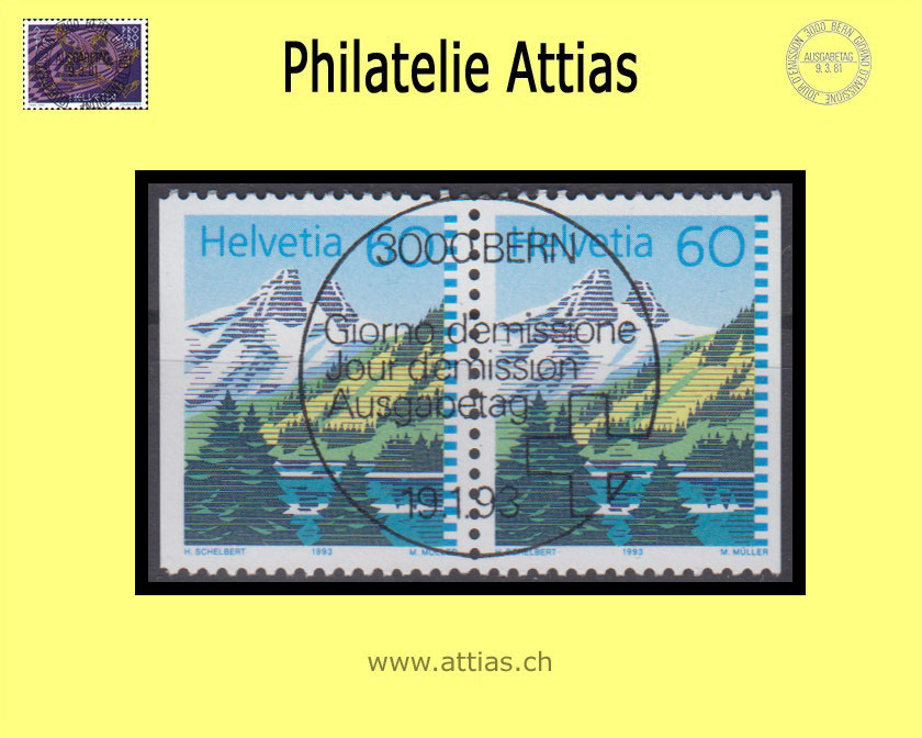 CH 1993 837H3 Dauermarken Bergseen, Paar aus MH mit ET-Vollstempel