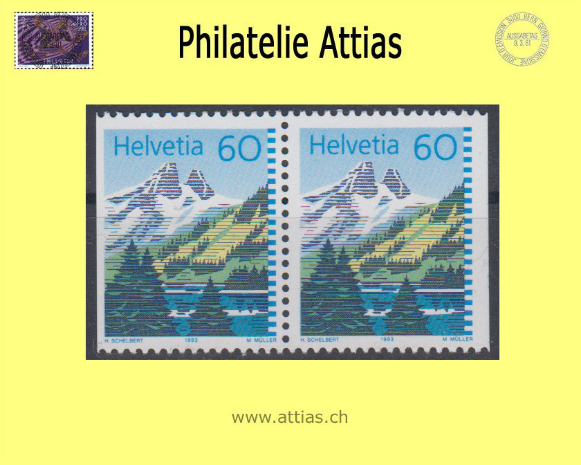 CH 1993 Mountain lakes Pair out of stamp booklet MNH