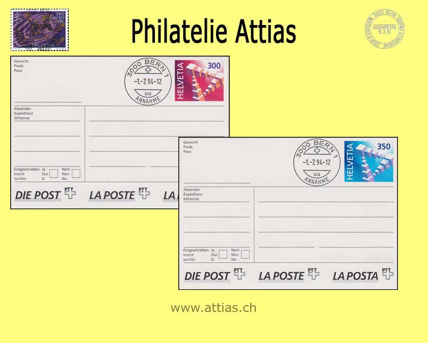 CH 1994 AK1-AK2 Vorfrankierte Adress-Klebeetiketten Paket-Post,  lose mit ET-Stempel