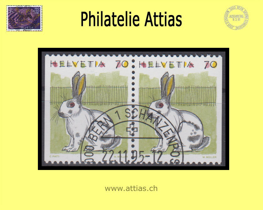 CH 1995 791H3 Dauermarken Tiere I, Kaninchen Paar aus MH ET-Stempel