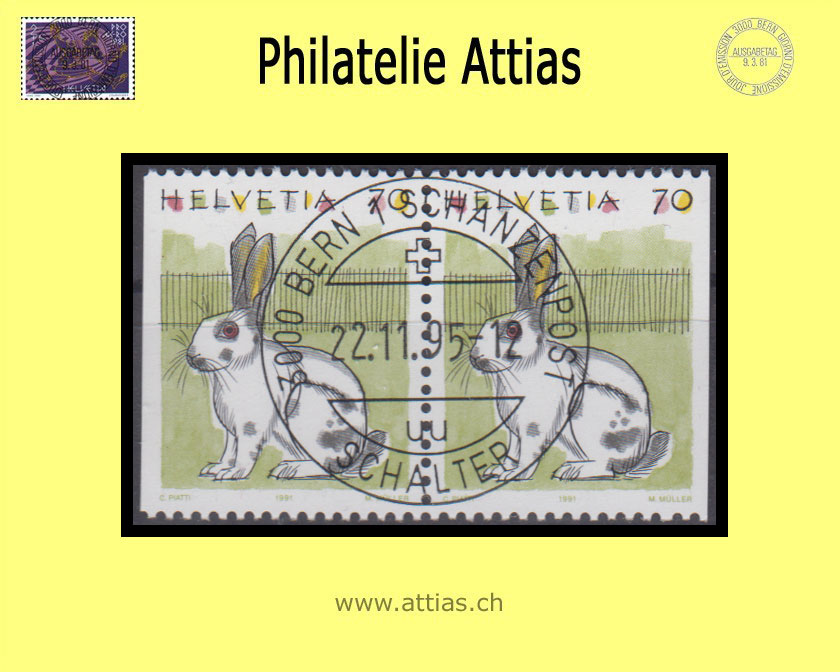 CH 1995 791H3 Dauermarken Tiere I, Kaninchen Paar aus MH ET-Vollstempel