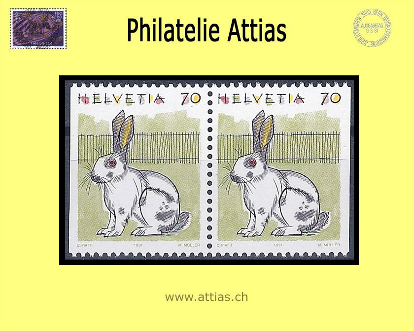 CH 1995 791H3 Dauermarken Tiere I, Kaninchen Paar aus MH  Postfrisch