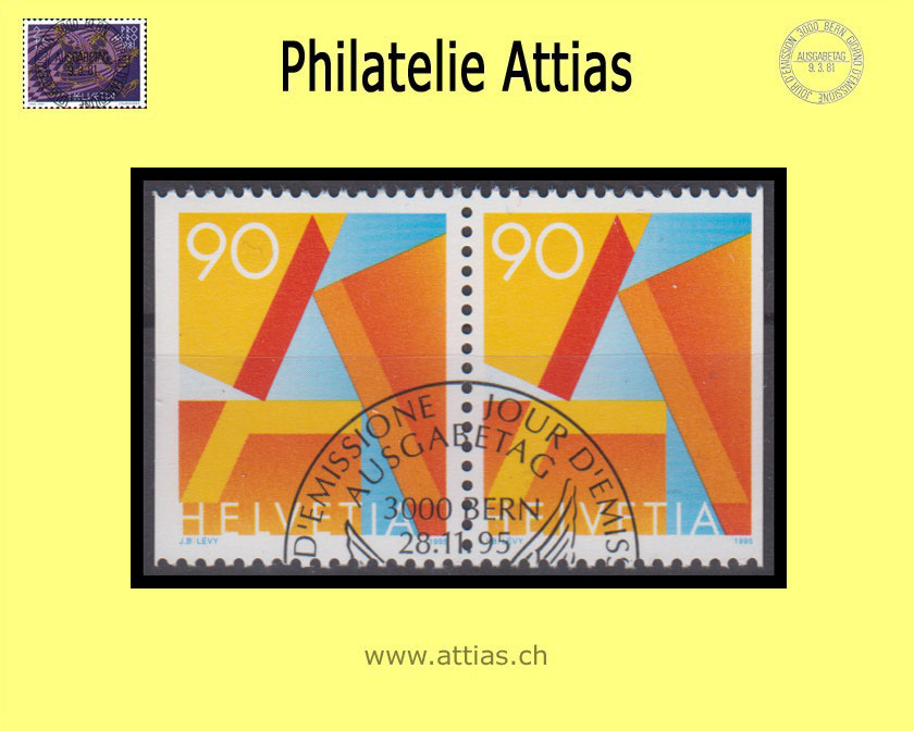 CH 1995 887H3 Dauermarke A-Post, Paar aus MH ET-Stempel