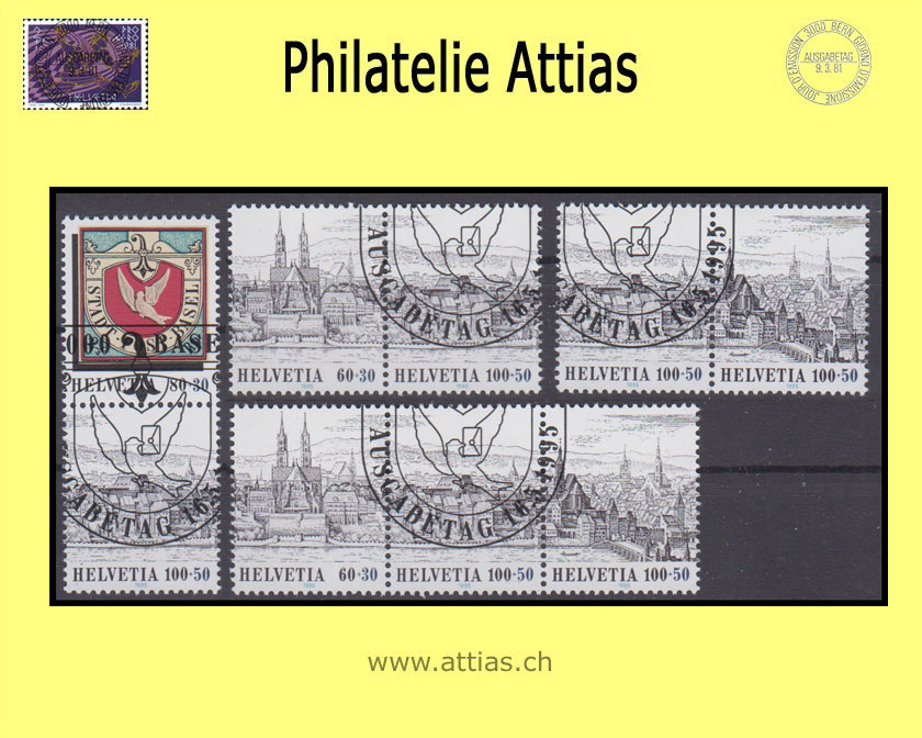 CH 1995 Z99-Z102 Basler Taube 95 zusammenhängende Werte aus Block ET-Stempel