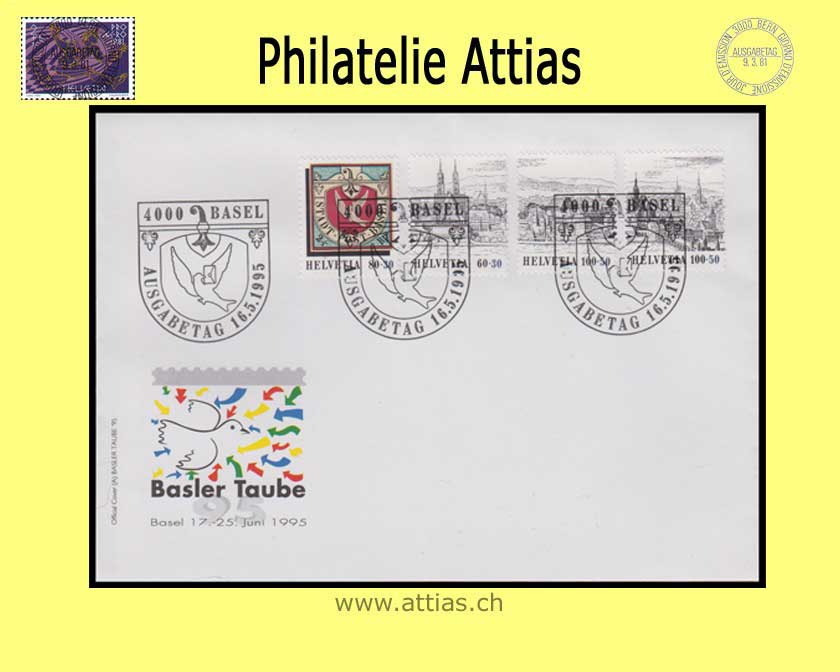 CH 1995 FDC Block Basler Taube 95 Einzelmarken ill.o.Adr.