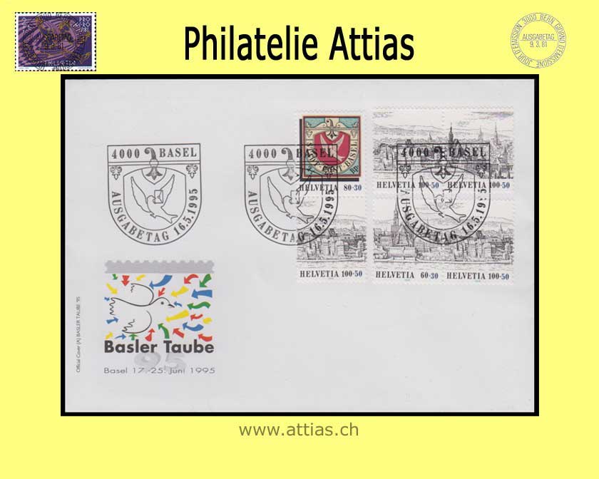 CH 1995 FDC Block Basler Taube 95 Kombinationen ill.o.Adr.