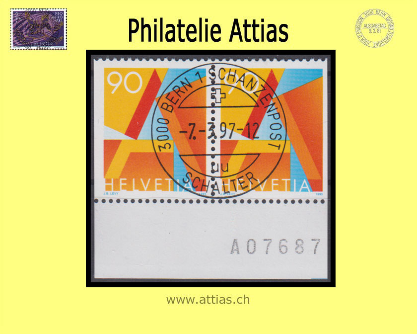 CH 1997 887AH3 Dauermarke A-Post, Faserpapier, Paar aus MH ET-Vollstempel