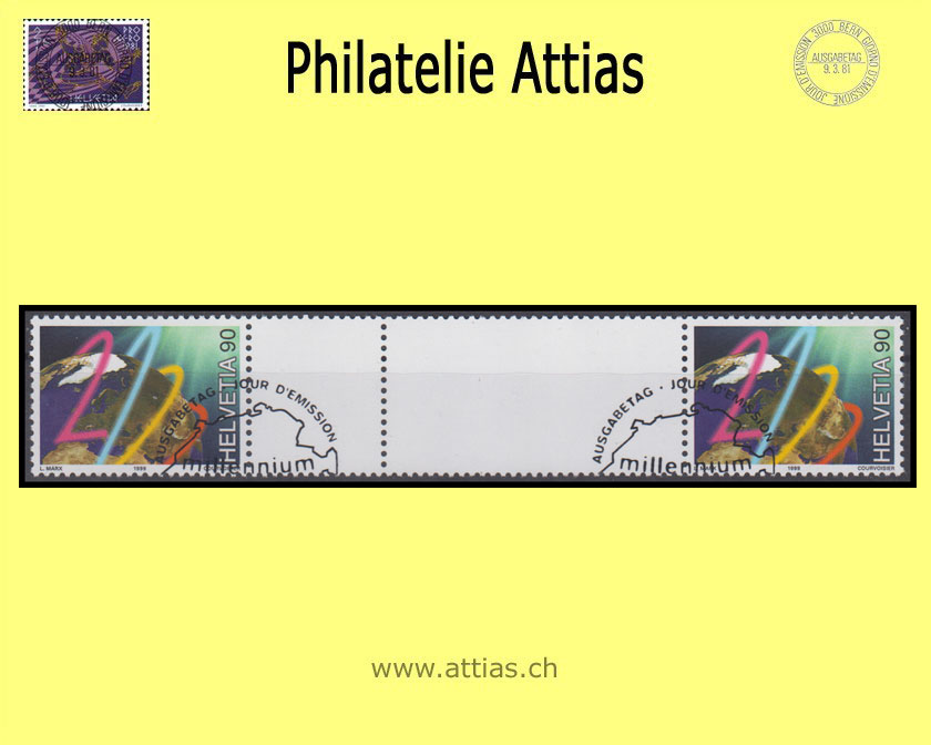 CH 1999 S80C Millenium ohne Bild und Text Zwischensteg mit ET-Stempel