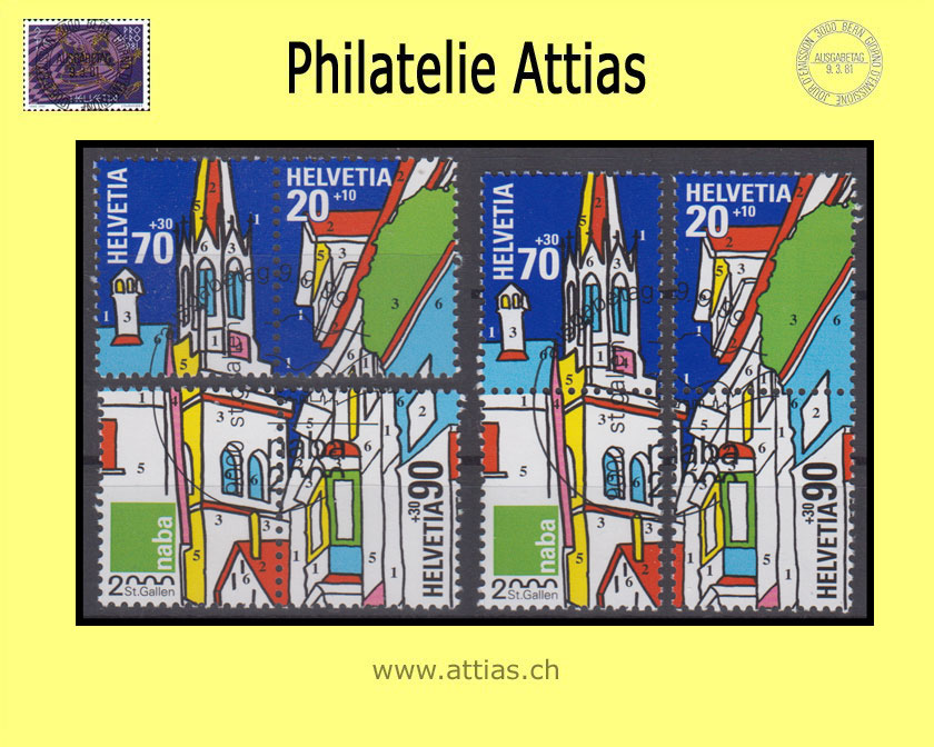 CH 1999  Z122-Z123I Naba I 2000 St.Gallen zusammenhängende Werte aus Block ET-Stempel