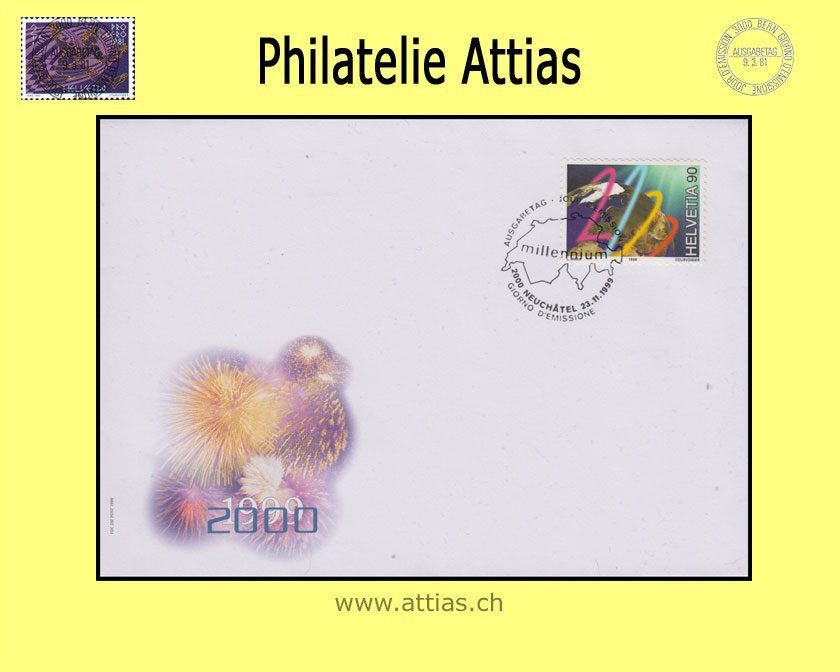 CH 1999 FDC Millennium Single Stamp ill.no addr.