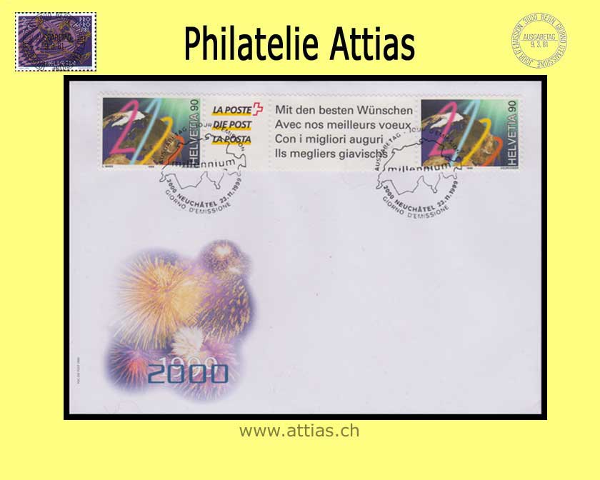 CH 1999 FDC Millennium Zwischensteg Post ill.o.Adr. C6