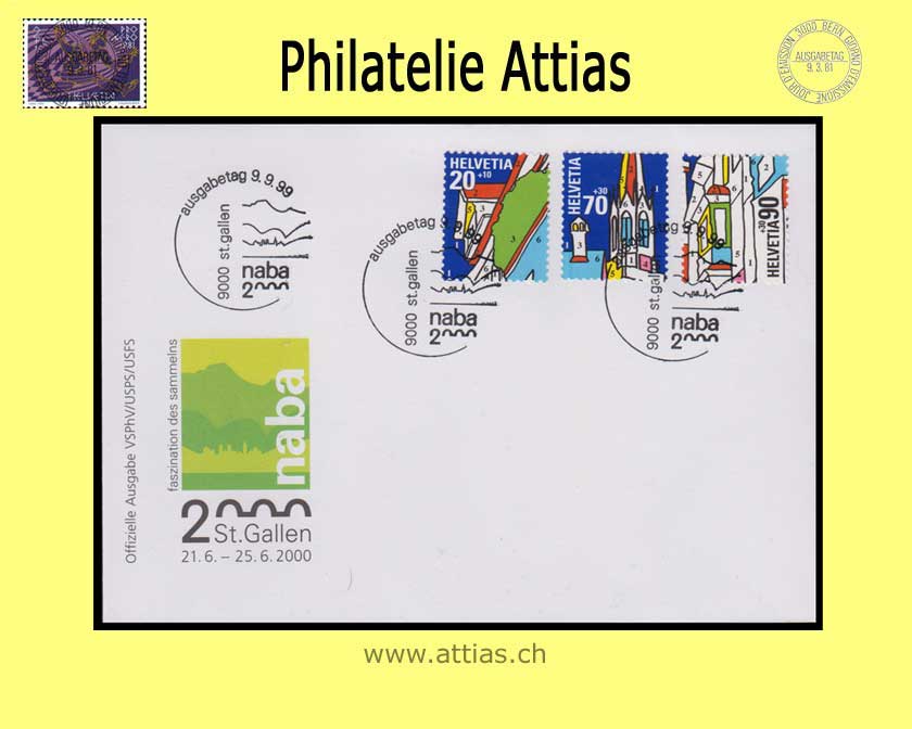 CH 1999 FDC Bloc NABA I St. Gallen Single stamps ill.no addr.