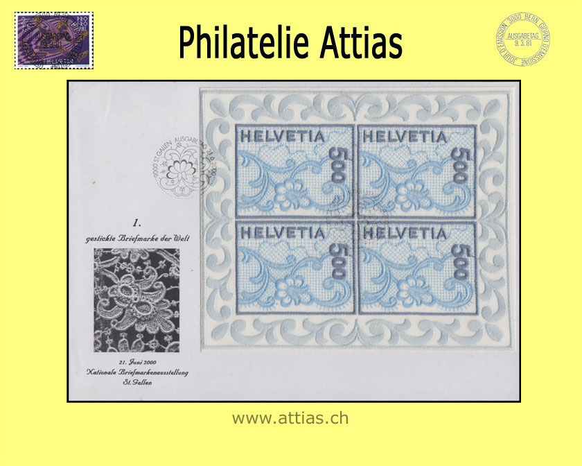 CH 2000 999 NABA St.Gallen 2000 - Stickereibogen FDC ill. o.Adr.