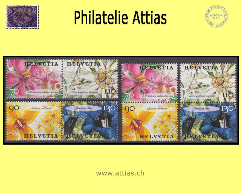 CH 2001 Z128-Z131 Singapur-Schweiz zusammenhängende Werte aus Block  Postfrisch