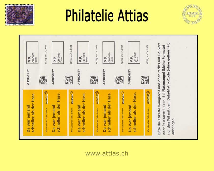 CH 2004 AE 1 Gelbe Osterwünsche Deutsch, Kleinbogen Postfrisch