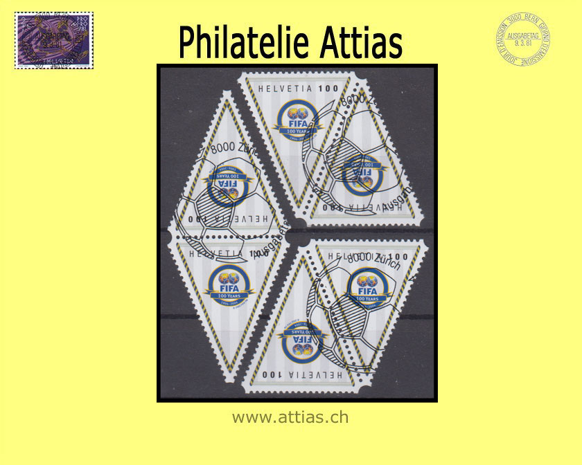 CH 2004 K55-K57 100 Jahre FIFA 3 Kehrdrucke mit ET-Stempel